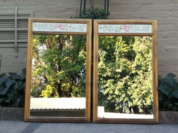 A 20th Century Pair OF French Style Gilt and Painted Mirrors