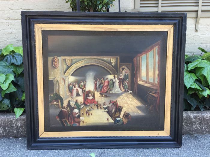 Antique 19th Century Oil Portrait Painting of a Kings Banquet