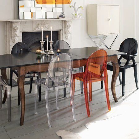 antique refectory dining room table with ghost chairs